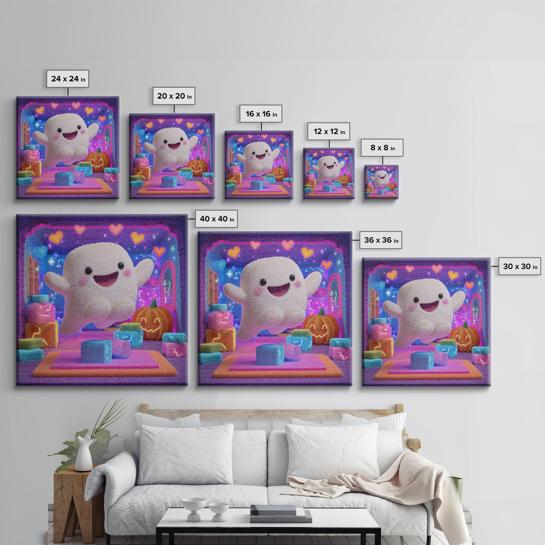 The Ghost Daycare, 80s Halloween Wall Art, Square Wall Art, Framed Canvas Print, Retro Halloween Decor, Neon Wall Art, Horror Wall Art