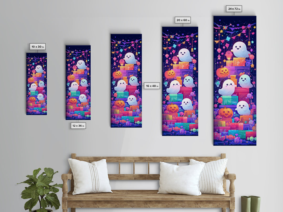 The Ghost Daycare, Retro Neon Halloween Art, Tall Narrow Wall Art, Framed Canvas Print, Retro Halloween Decor, Neon Wall Art