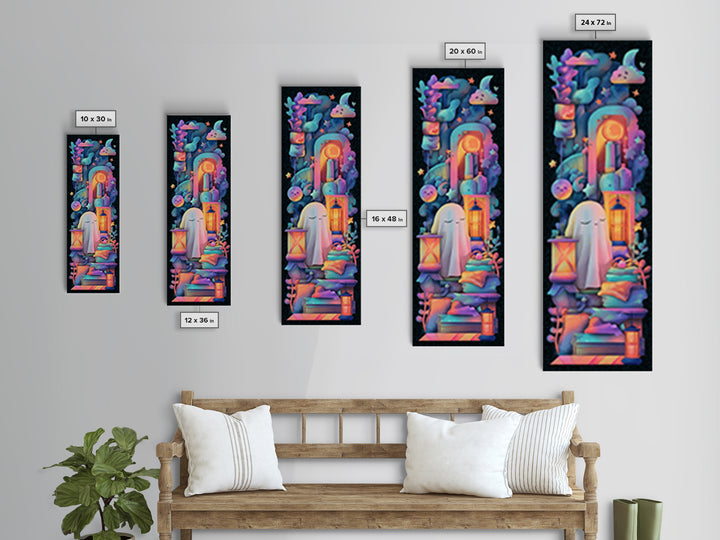 The Sleepy Blanket Ghost, Synthwave Halloween Art, Tall Narrow Wall Art, Canvas Print, Retro Halloween Decor, Neon Wall Art