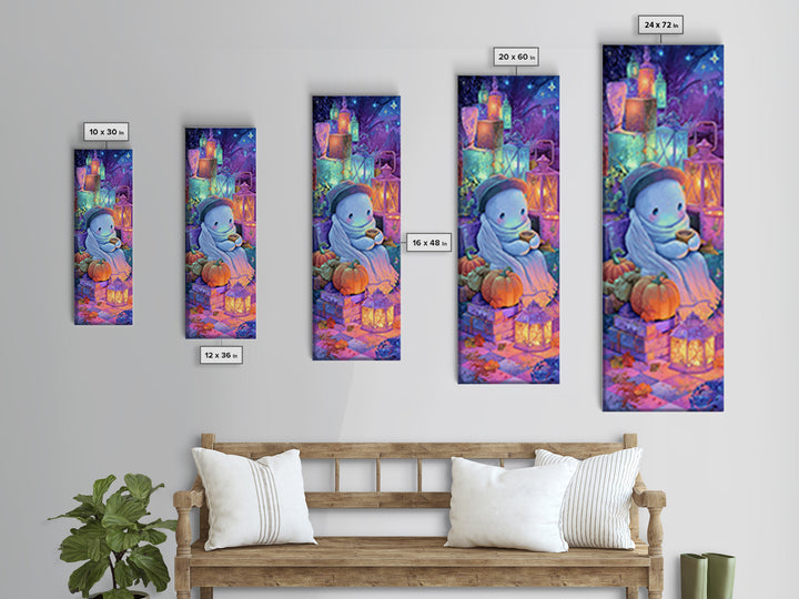 The Ghost Mail Carrier, Vaporwave Halloween Decor, Tall Narrow Wall Art, Framed Canvas Print, Retro Halloween Decor, Neon Wall Art