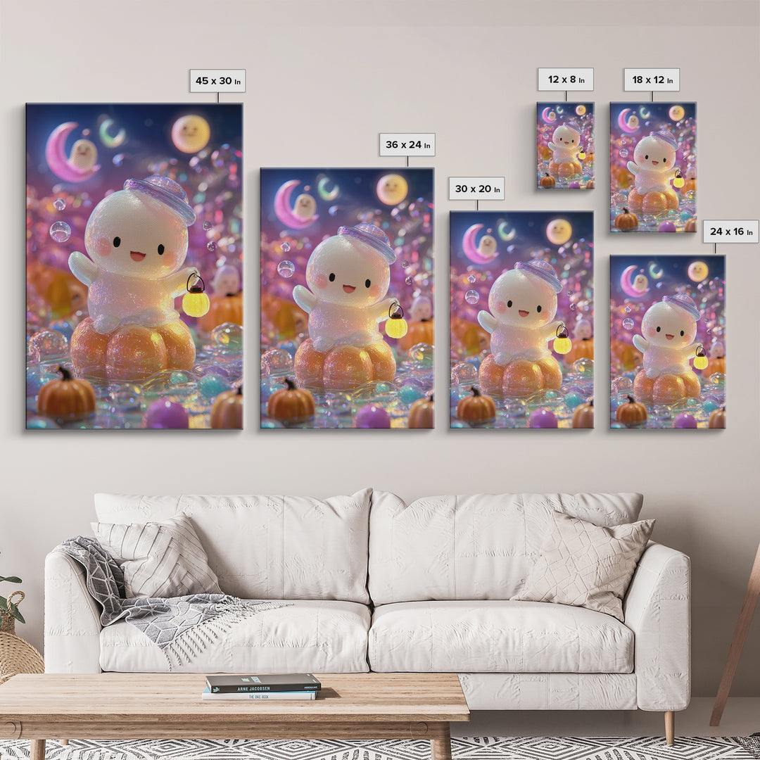 The Ghost Bubble Bath, Vaporwave Halloween Decor, Vertical Wall Art, Canvas Print, Retro Halloween Decor, Neon Wall Art, Gothic Home Decor