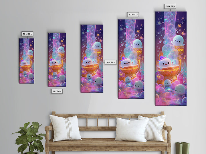 The Ghost Bubble Bath, Cute Spooky Neon Art, Tall Narrow Wall Art, Canvas Print, Retro Halloween Decor, Neon Wall Art, Seasonal Home Decor