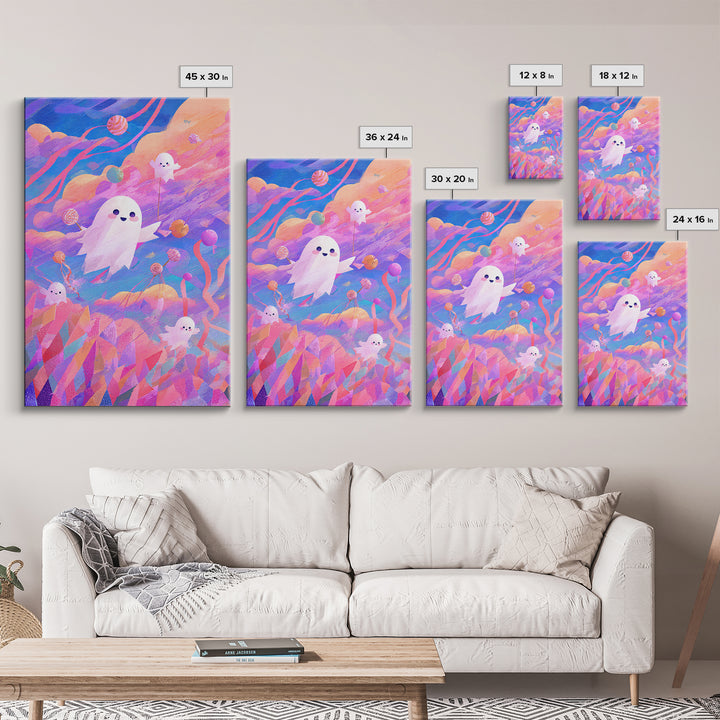 The Ghost Kite Festival, 80s Halloween Wall Art, Vertical Wall Art, Framed Canvas Print, Retro Halloween Decor, Neon Wall Art