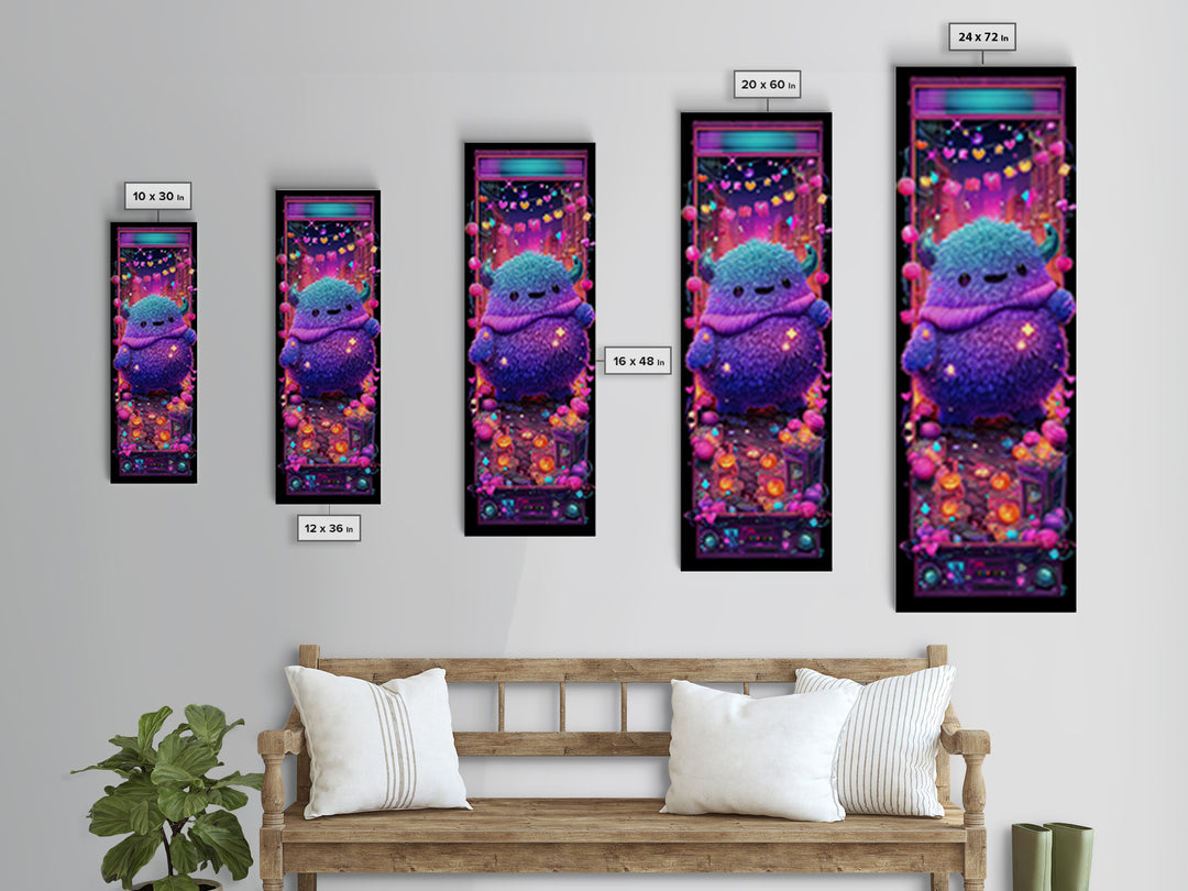 The Fuzzy Purple Monster, Synthwave Halloween Art, Tall Narrow Wall Art, Canvas Print, Retro Halloween Decor, Neon Wall Art