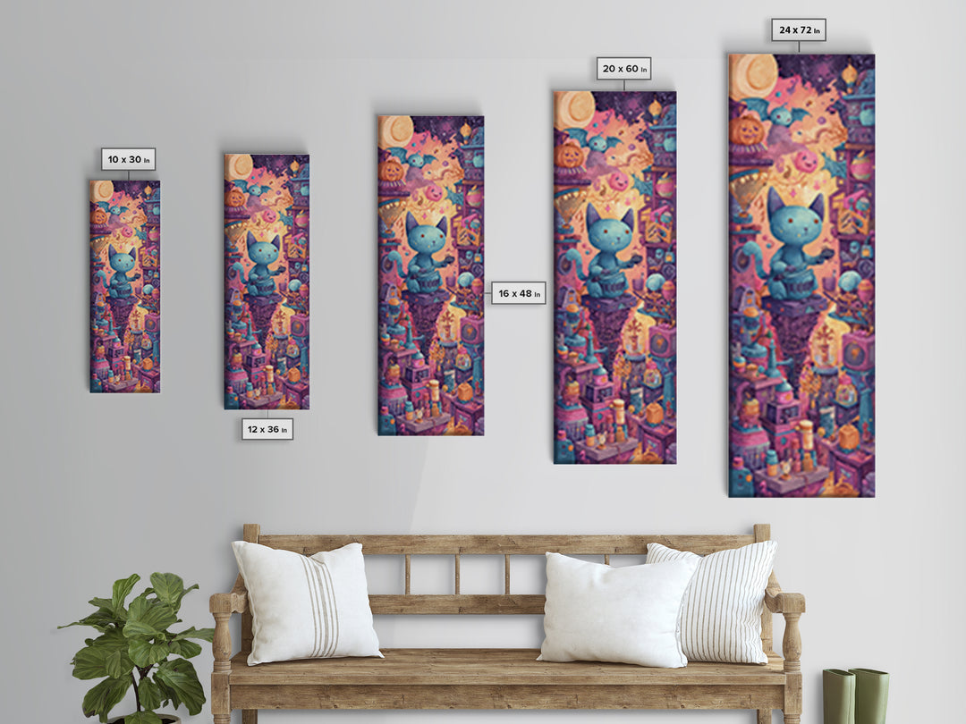 The Little Monster Orchestra, 80s Halloween Wall Art, Tall Narrow Wall Art, Canvas Print, Retro Halloween Decor, Neon Wall Art
