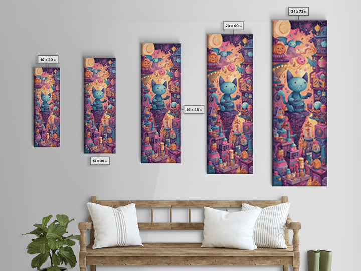 The Little Monster Orchestra, 80s Halloween Wall Art, Tall Narrow Wall Art, Canvas Print, Retro Halloween Decor, Neon Wall Art