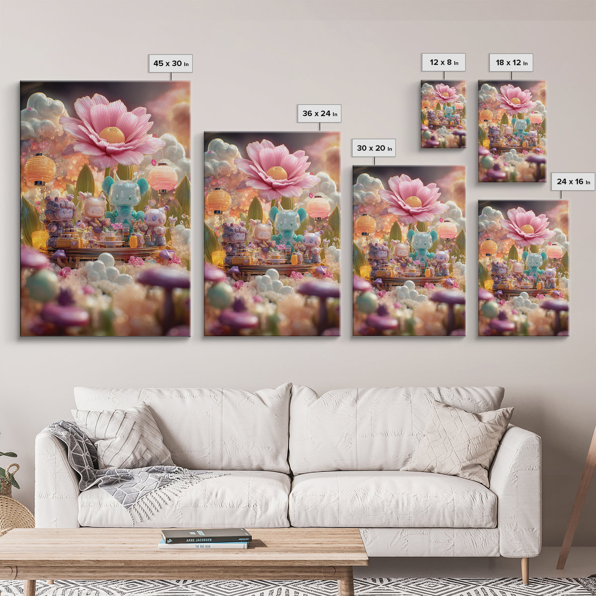 The Monster Flower Shop, Cute Spooky Neon Art, Vertical Wall Art, Framed Canvas Print, Retro Halloween Decor, Neon Wall Art