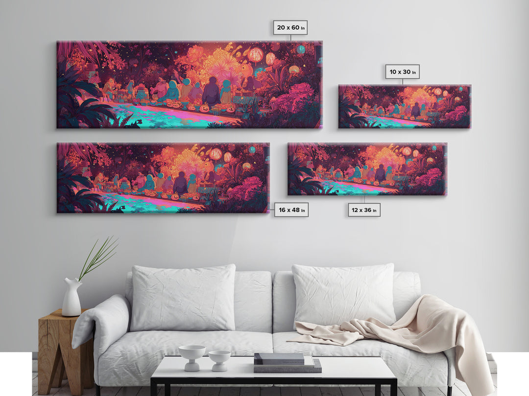 The Monster Flower Shop, Synthwave Halloween Art, Extra Wide Wall Art, Framed Canvas Print, Retro Halloween Decor, Neon Wall Art