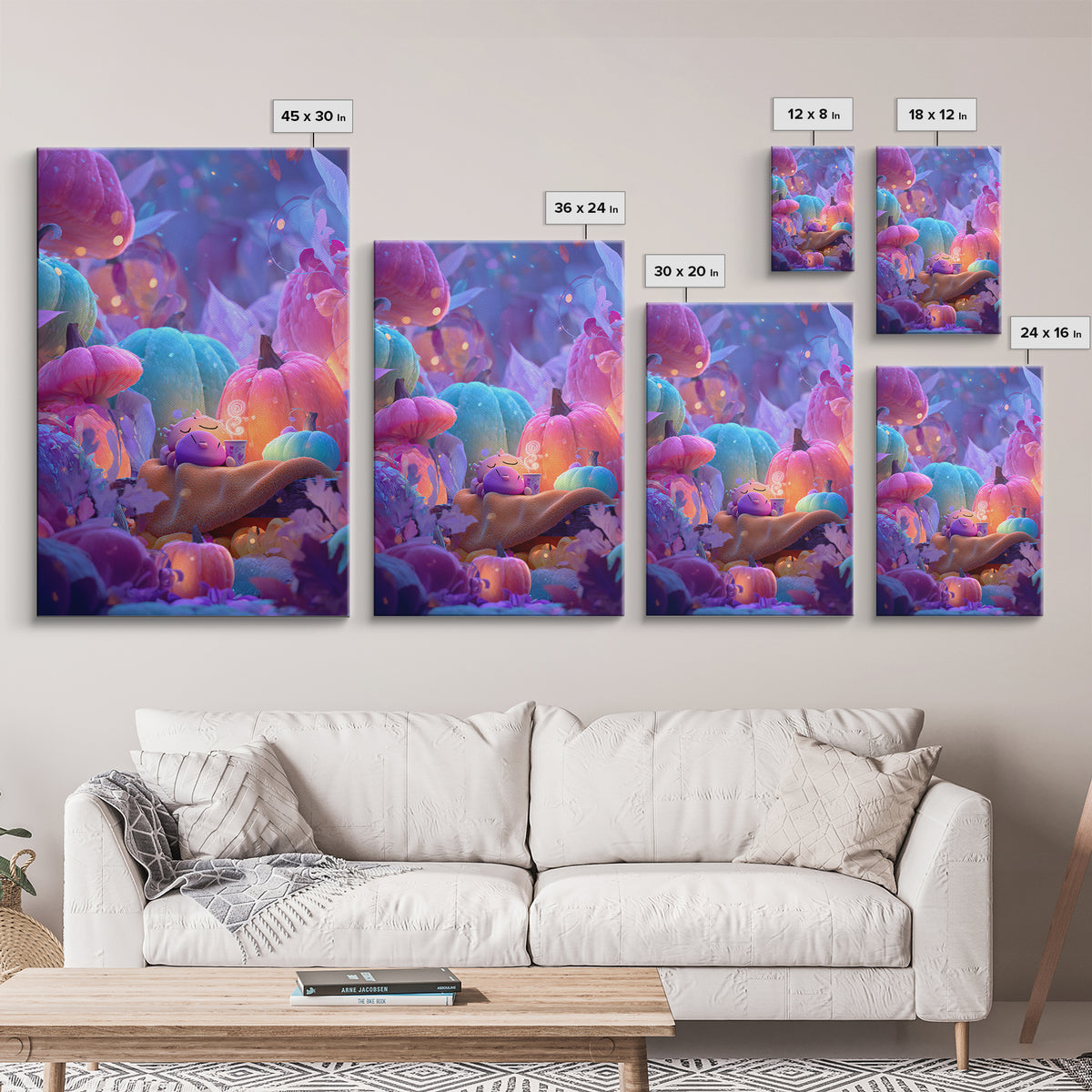 The Monster Hide-And-Seek Game, Synthwave Halloween Art, Vertical Wall Art, Canvas Print, Retro Halloween Decor, Neon Wall Art