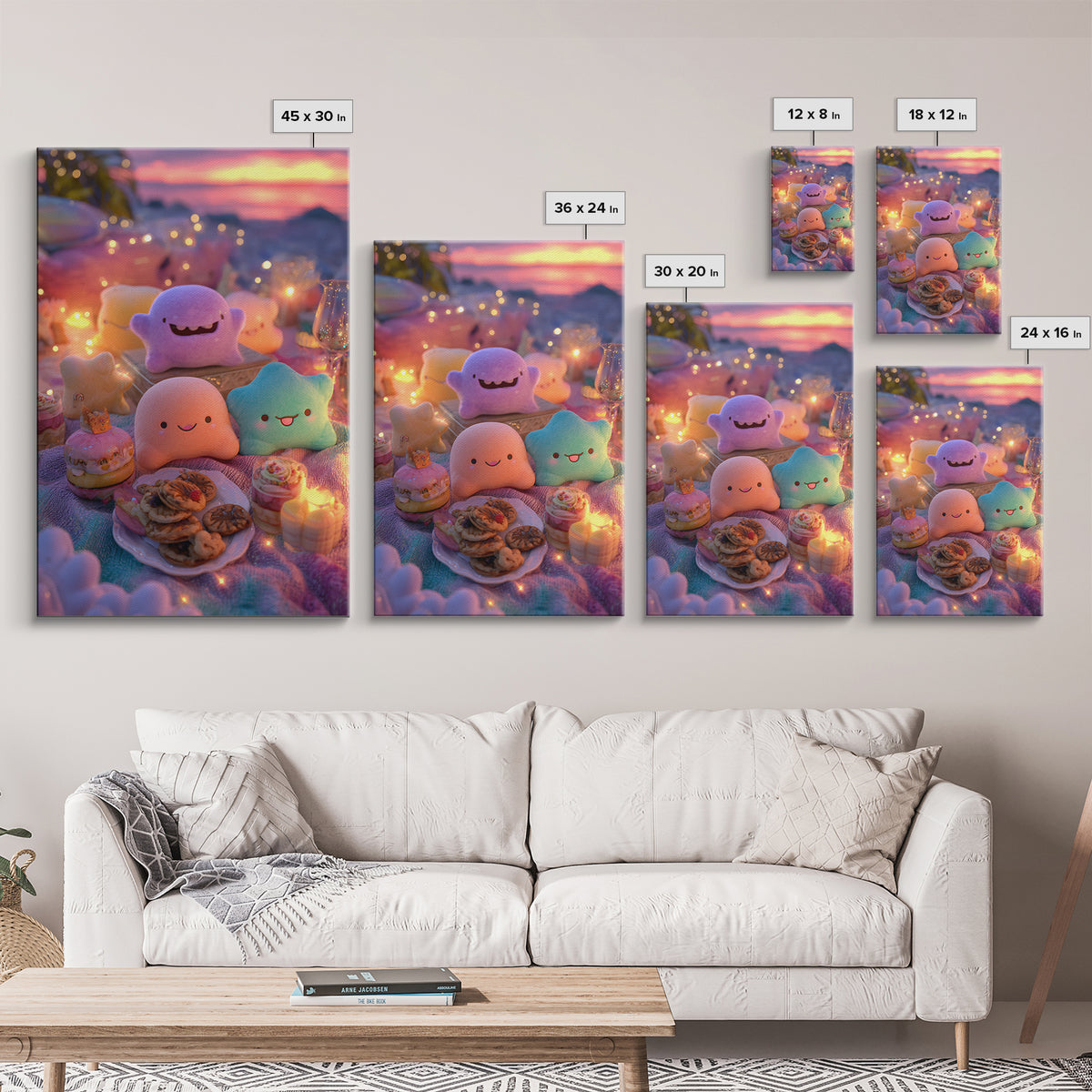 The Monster Friendship Picnic, Cute Spooky Neon Art, Vertical Wall Art, Canvas Print, Retro Halloween Decor, Neon Wall Art, Dark Fantasy Art