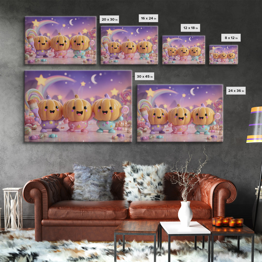 The Pumpkin Painting Party, Synthwave Halloween Art, Landscape Wall Art, Canvas Print, Retro Halloween Decor, Neon Wall Art