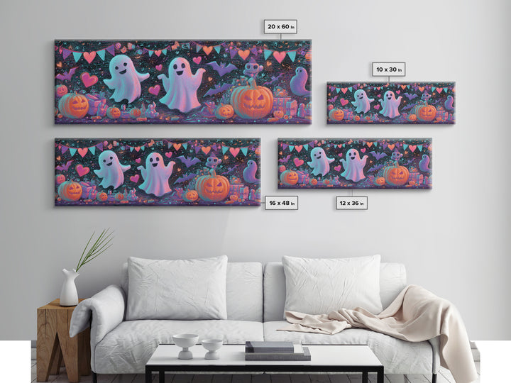 The Halloween Craft Table, Retro Neon Halloween Art, Extra Wide Wall Art, Framed Canvas Print, Retro Halloween Decor, Neon Wall Art