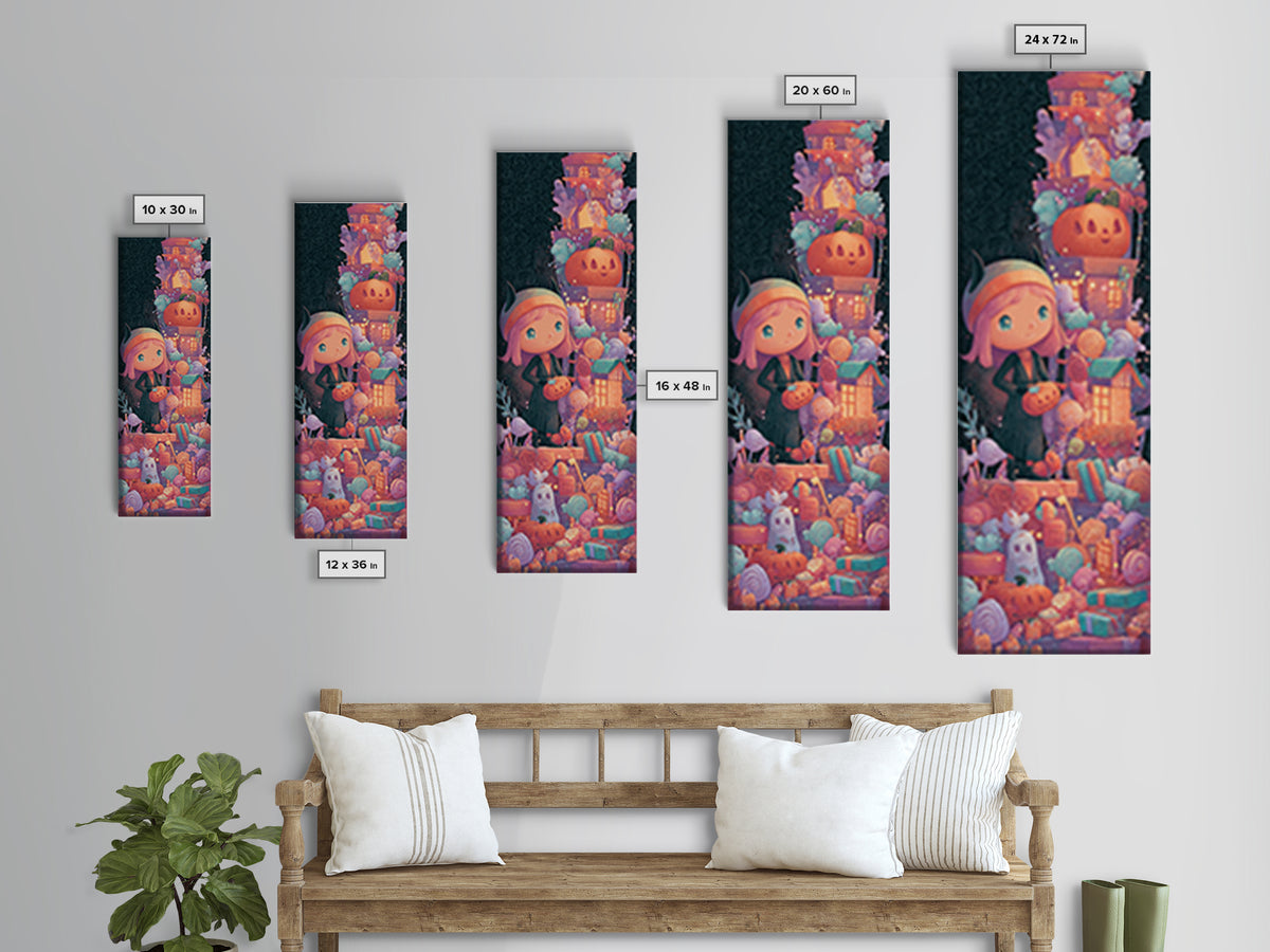 The Halloween Craft Table, Cute Spooky Neon Art, Tall Narrow Wall Art, Framed Canvas Print, Retro Halloween Decor, Neon Wall Art