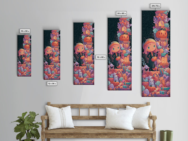 The Halloween Craft Table, Cute Spooky Neon Art, Tall Narrow Wall Art, Framed Canvas Print, Retro Halloween Decor, Neon Wall Art
