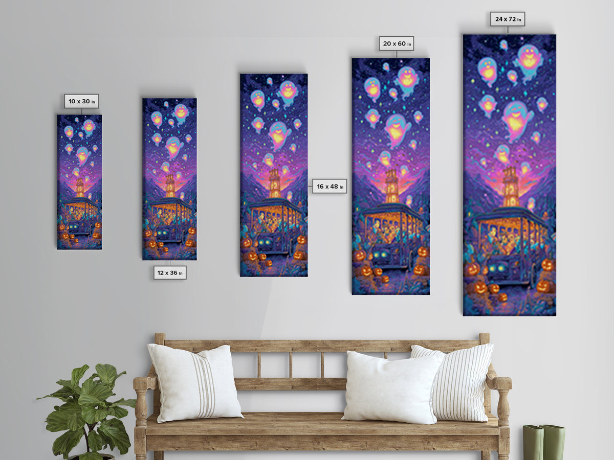 The Friendly Haunted Hayride, 80s Halloween Wall Art, Tall Narrow Wall Art, Canvas Print, Retro Halloween Decor, Neon Wall Art