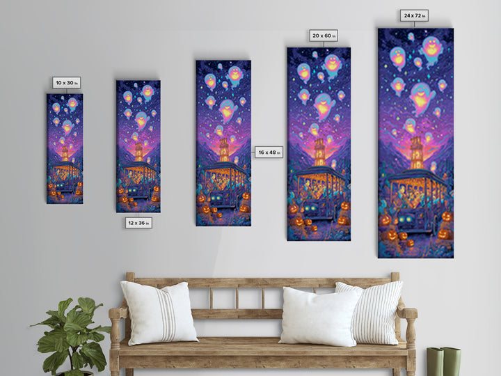 The Friendly Haunted Hayride, 80s Halloween Wall Art, Tall Narrow Wall Art, Canvas Print, Retro Halloween Decor, Neon Wall Art