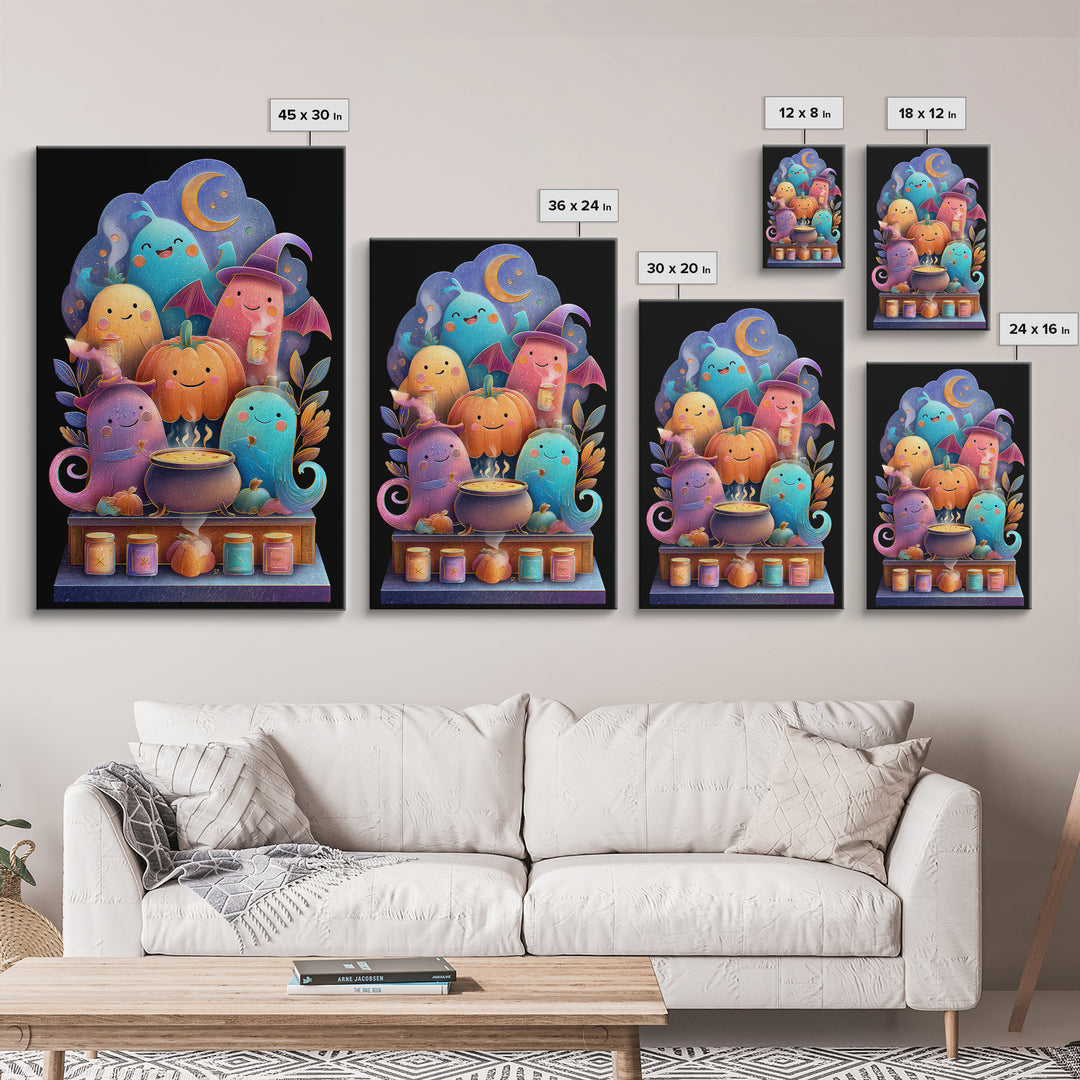 The Pumpkin Pancake Breakfast, Retro Neon Halloween Art, Vertical Wall Art, Canvas Print, Retro Halloween Decor, Neon Wall Art