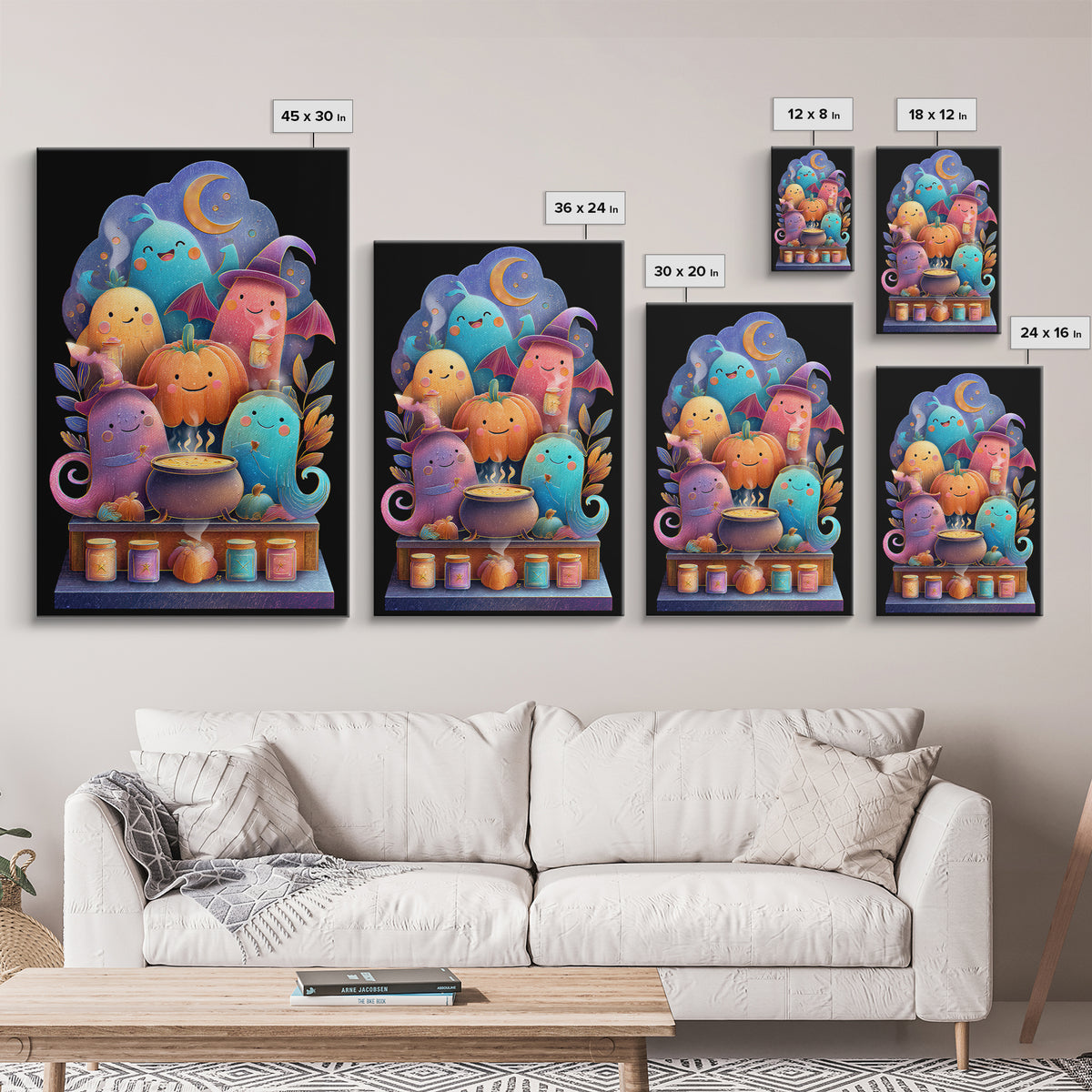 The Pumpkin Pancake Breakfast, Retro Neon Halloween Art, Vertical Wall Art, Canvas Print, Retro Halloween Decor, Neon Wall Art