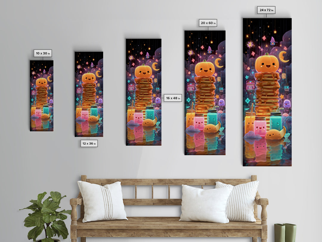 The Pumpkin Pancake Breakfast, Retro Neon Halloween Art, Tall Narrow Wall Art, Canvas Print, Retro Halloween Decor, Neon Wall Art