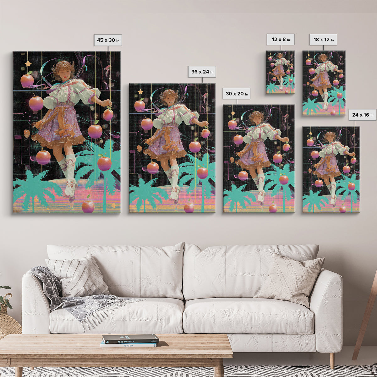 The Candy Apple Dance, Vaporwave Halloween Decor, Vertical Wall Art, Framed Canvas Print, Retro Halloween Decor, Neon Wall Art