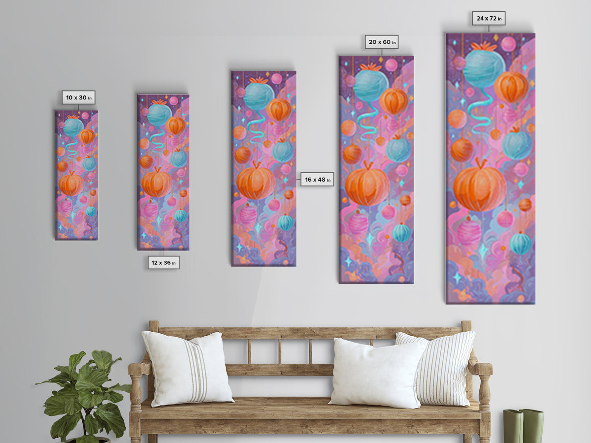The Candy Apple Dance, Cute Spooky Neon Art, Tall Narrow Wall Art, Canvas Print, Retro Halloween Decor, Neon Wall Art, Spooky Wall Decor