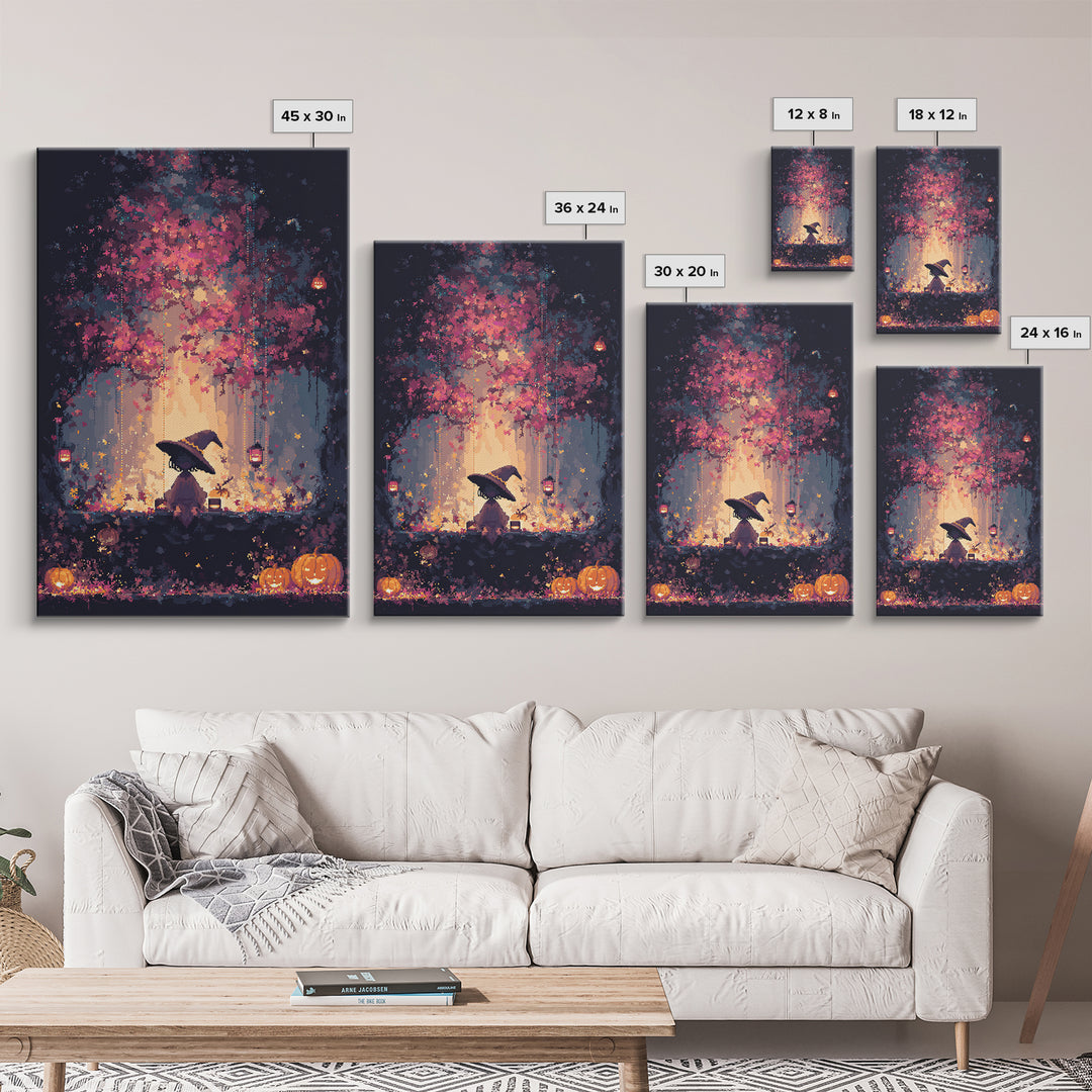 The Witch Hat Ring Toss, Vaporwave Halloween Decor, Vertical Wall Art, Canvas Print, Retro Halloween Decor, Neon Wall Art, Spooky Wall Decor