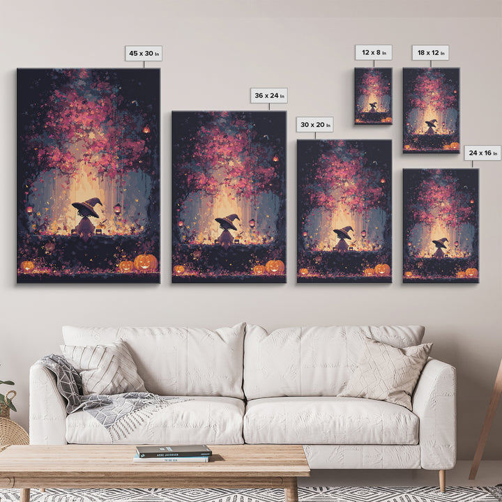 The Witch Hat Ring Toss, Vaporwave Halloween Decor, Vertical Wall Art, Canvas Print, Retro Halloween Decor, Neon Wall Art, Spooky Wall Decor