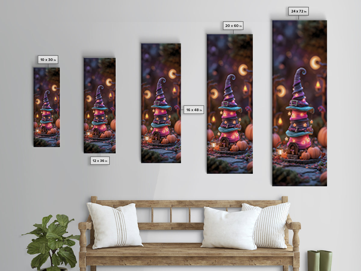 The Witch Hat Ring Toss, 80s Halloween Wall Art, Tall Narrow Wall Art, Framed Canvas Print, Retro Halloween Decor, Neon Wall Art
