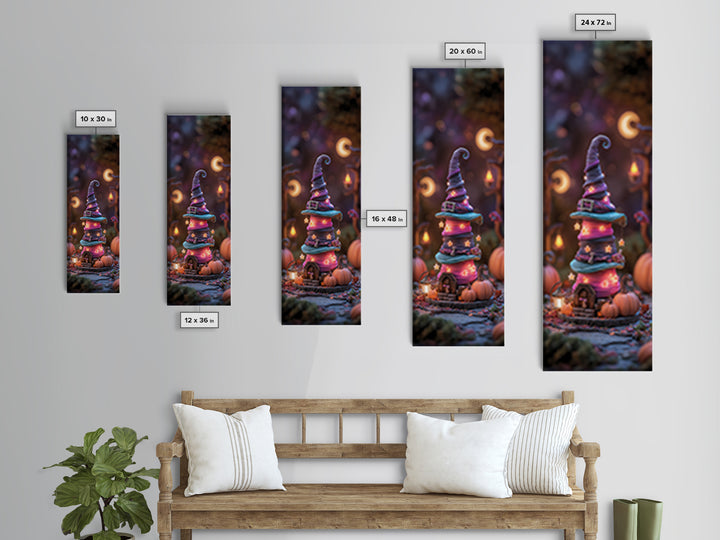 The Witch Hat Ring Toss, 80s Halloween Wall Art, Tall Narrow Wall Art, Framed Canvas Print, Retro Halloween Decor, Neon Wall Art