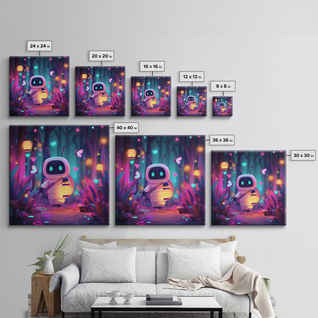 The Firefly Lantern Forest, Retro Neon Halloween Art, Square Wall Art, Framed Canvas Print, Retro Halloween Decor, Neon Wall Art