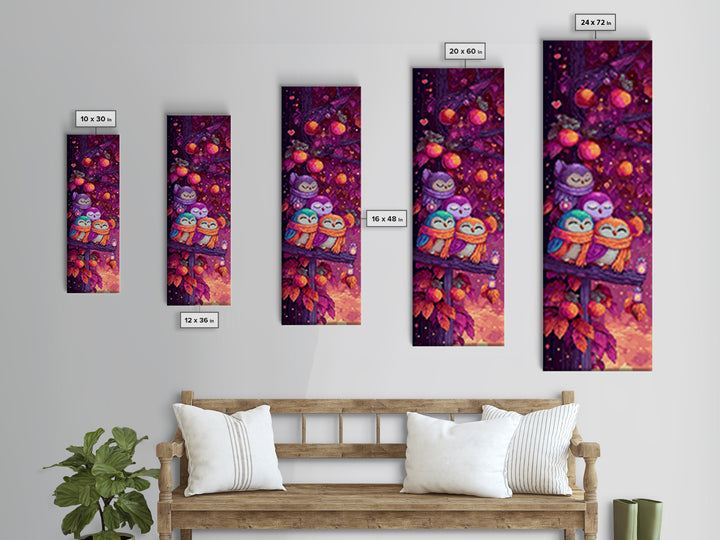 The Sleepy Owl Orchard, Retro Neon Halloween Art, Tall Narrow Wall Art, Framed Canvas Print, Retro Halloween Decor, Neon Wall Art