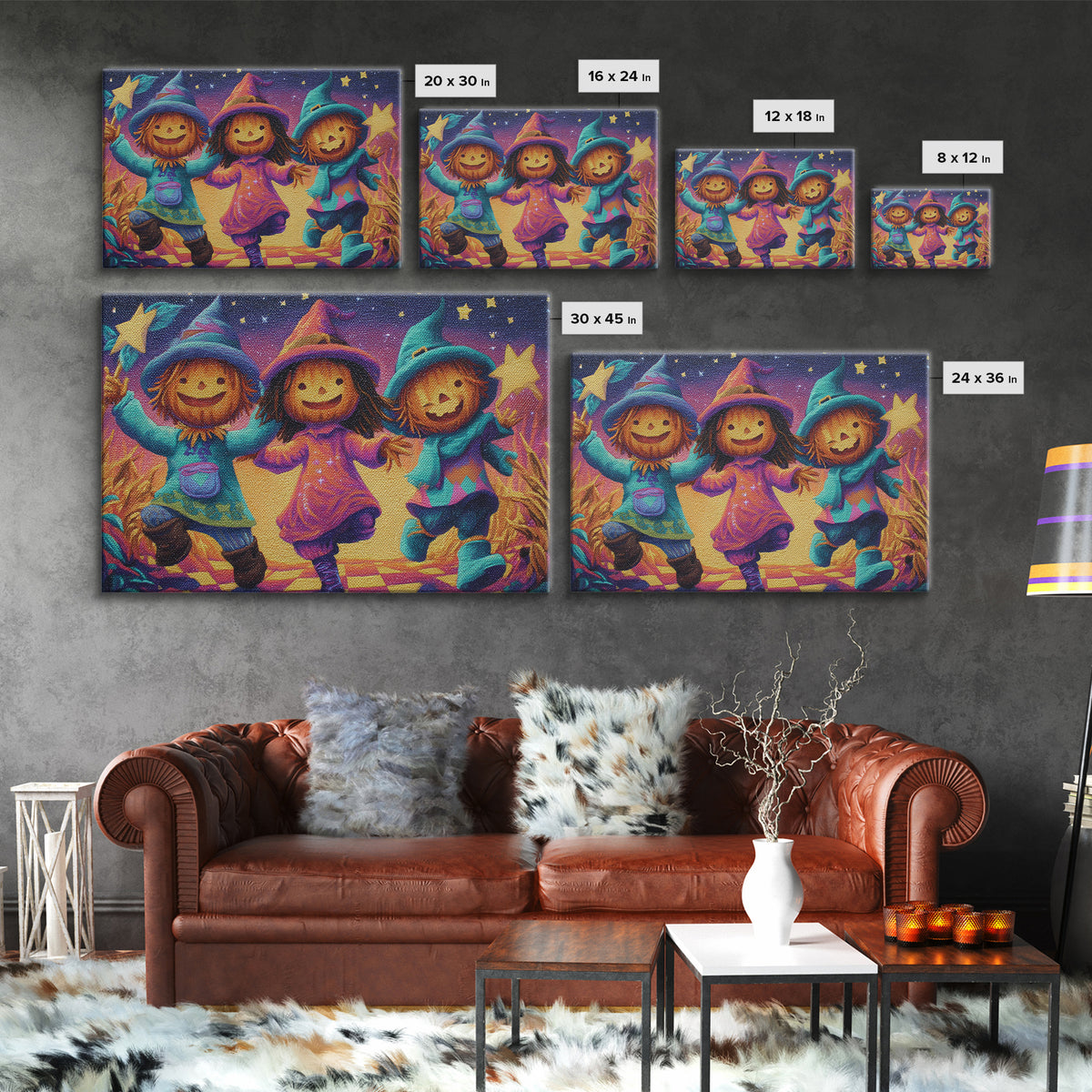 The Starry Cornfield Maze, Vaporwave Halloween Decor, Landscape Wall Art, Framed Canvas Print, Retro Halloween Decor, Neon Wall Art