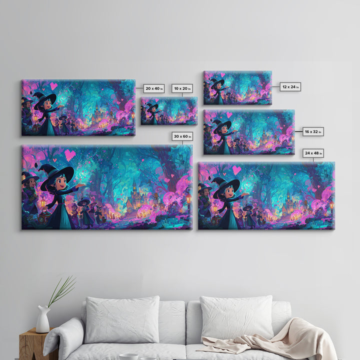 The First Autumn Snowflake, 80s Halloween Wall Art, Wide Panoramic Art, Canvas Print, Retro Halloween Decor, Neon Wall Art, Horror Wall Art