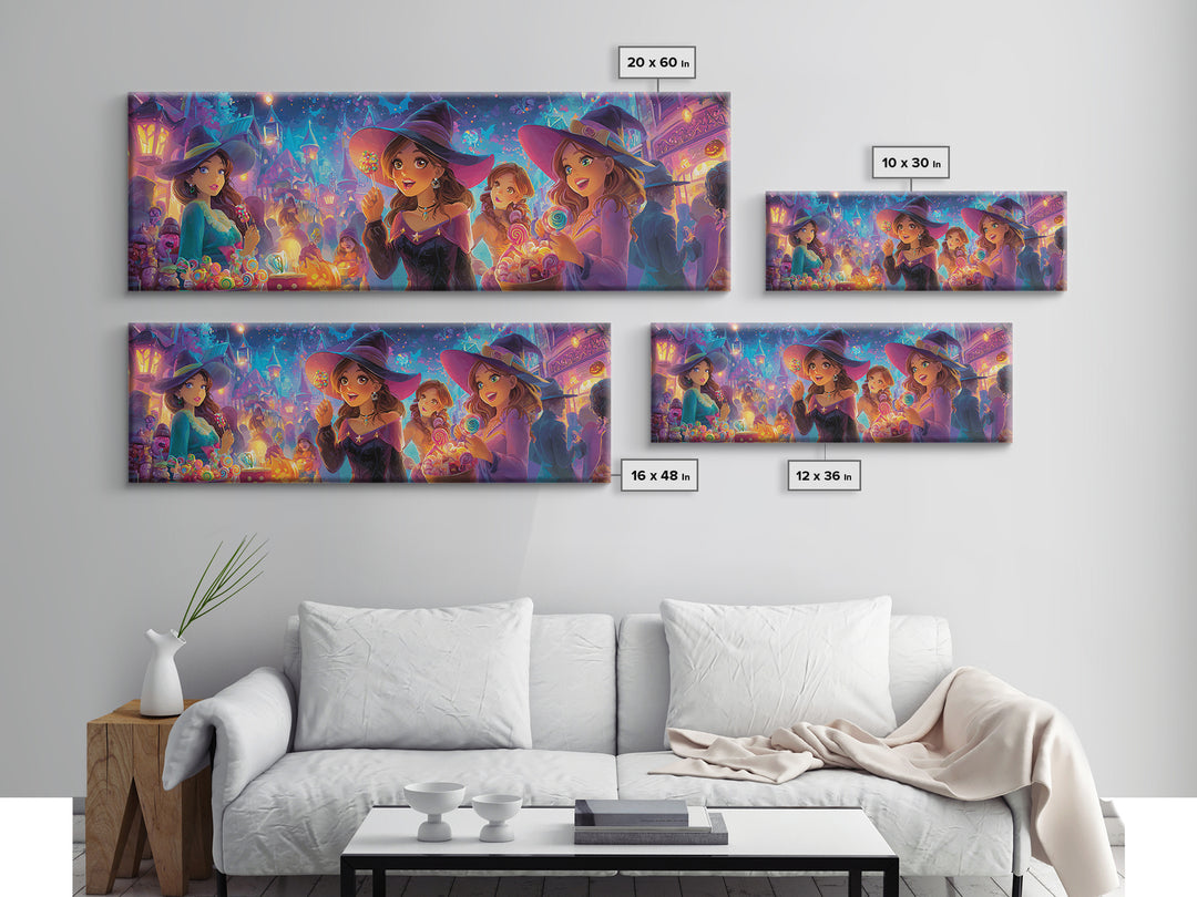 The First Autumn Snowflake, Synthwave Halloween Art, Extra Wide Wall Art, Framed Canvas Print, Retro Halloween Decor, Neon Wall Art
