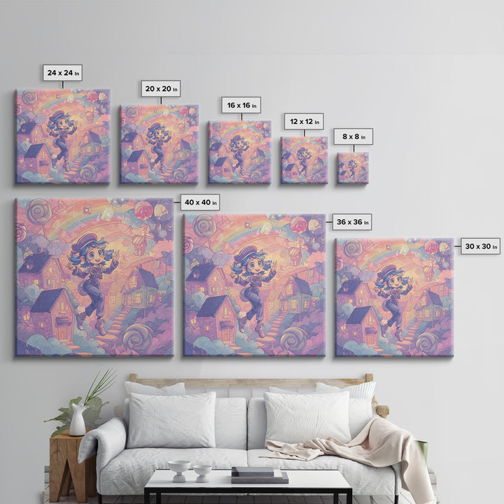 The Upside-Down Candy Kingdom, Synthwave Halloween Art, Square Wall Art, Framed Canvas Print, Retro Halloween Decor, Neon Wall Art