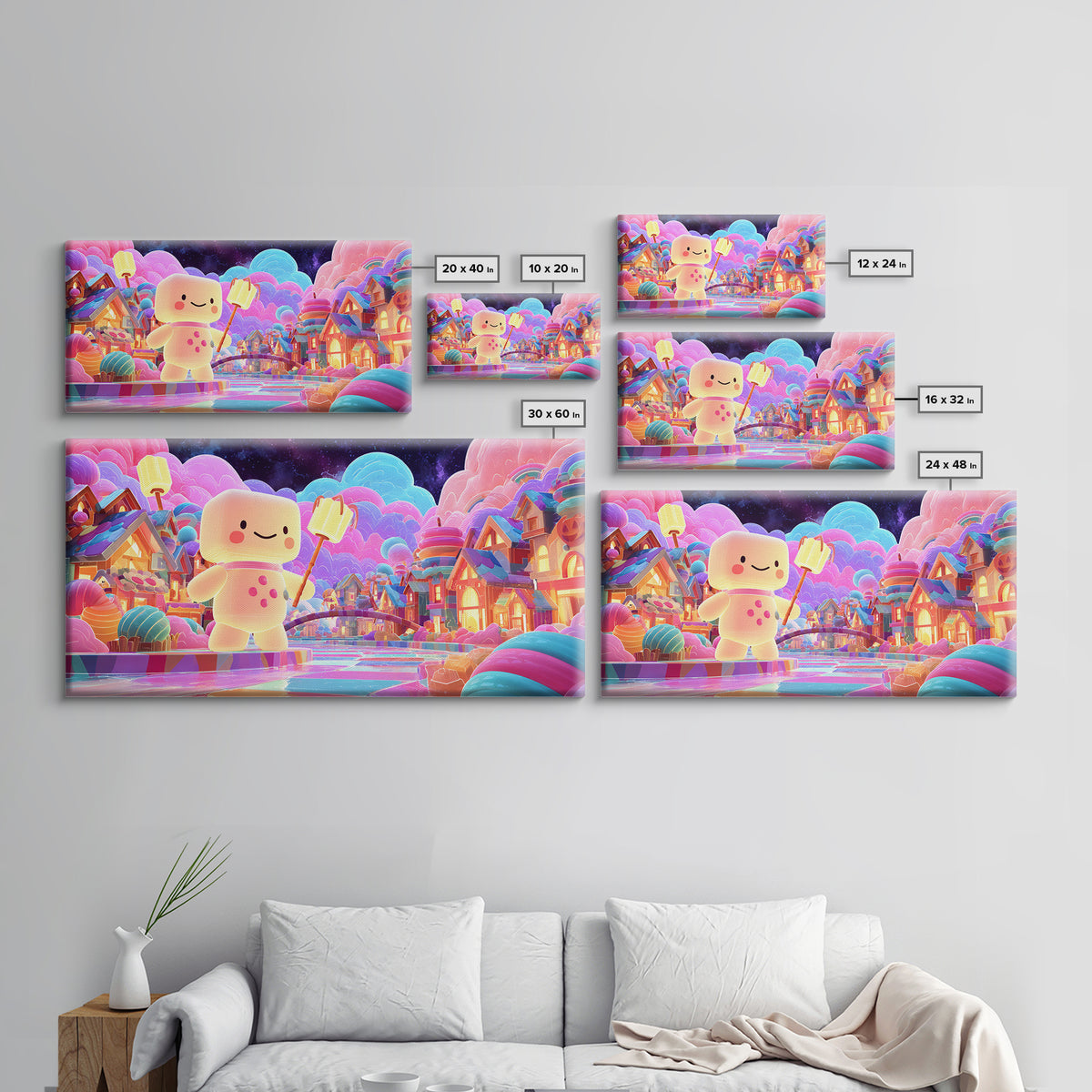 The Upside-Down Candy Kingdom, Vaporwave Halloween Decor, Wide Panoramic Art, Canvas Print, Retro Halloween Decor, Neon Wall Art