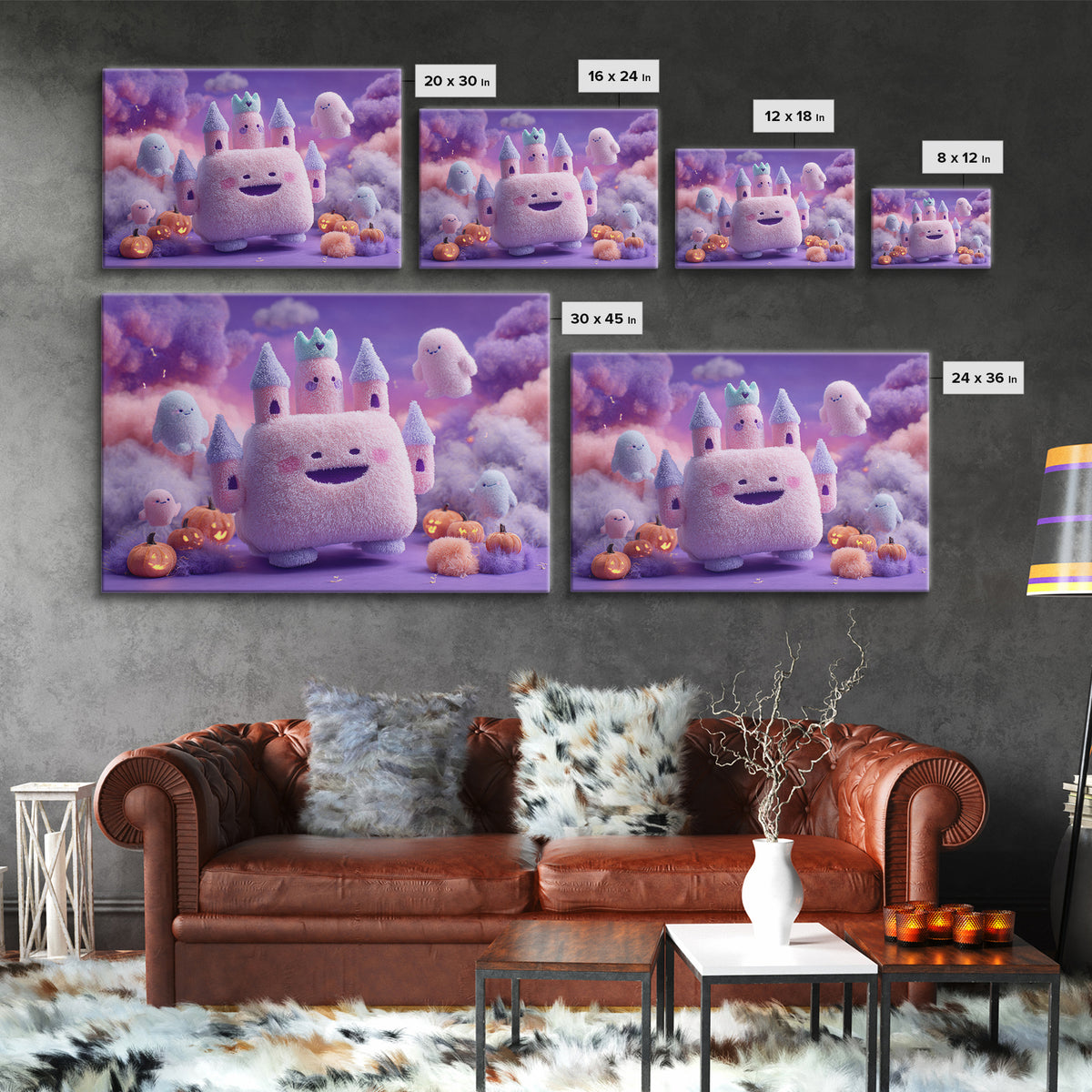 The Halloween Cloud Castle, Vaporwave Halloween Decor, Landscape Wall Art, Framed Canvas Print, Retro Halloween Decor, Neon Wall Art