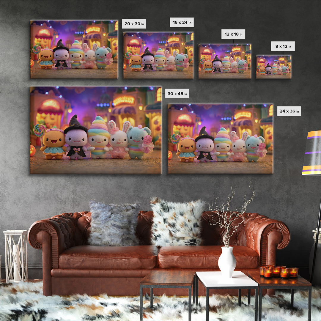 The Halloween Toy Kingdom, Vaporwave Halloween Decor, Landscape Wall Art, Framed Canvas Print, Retro Halloween Decor, Neon Wall Art