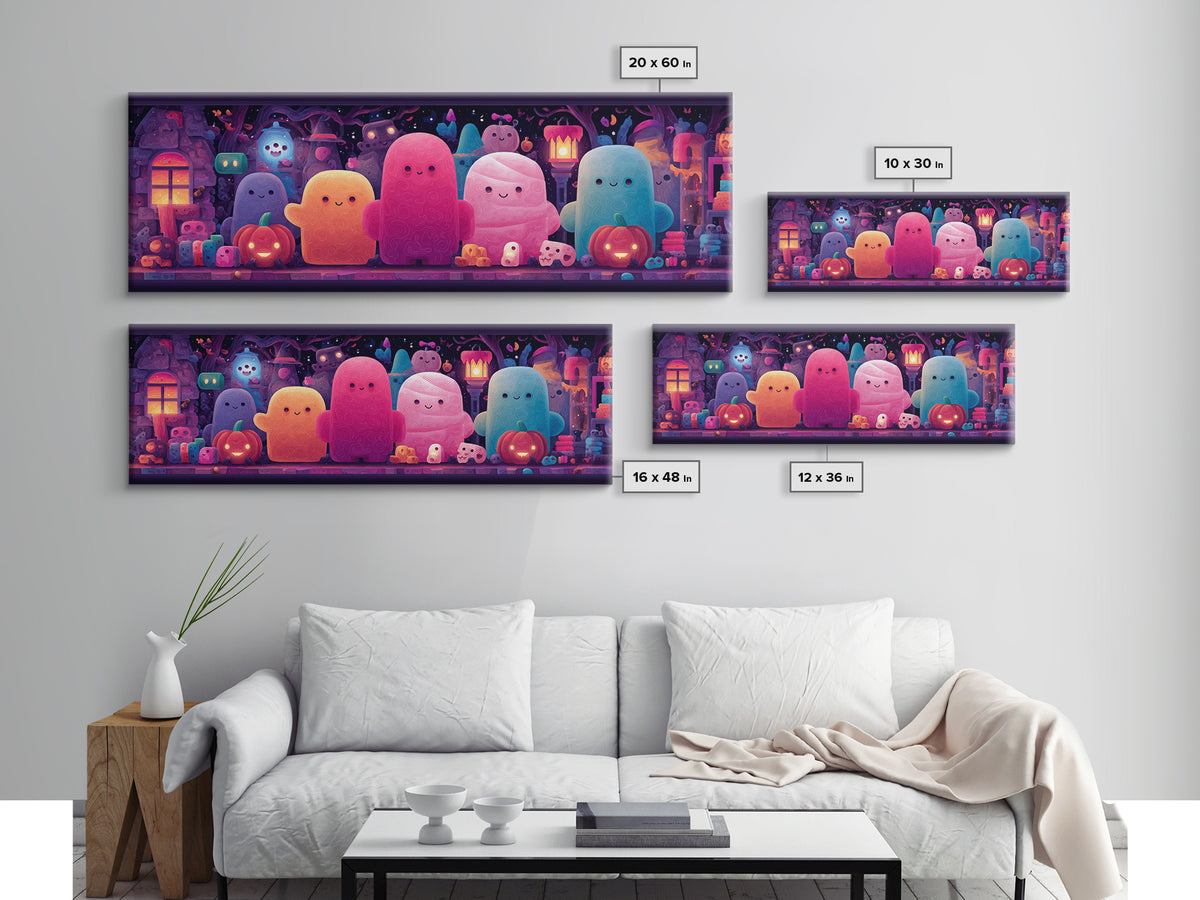 The Halloween Toy Kingdom, Cute Spooky Neon Art, Extra Wide Wall Art, Canvas Print, Retro Halloween Decor, Neon Wall Art, Dark Fantasy Art