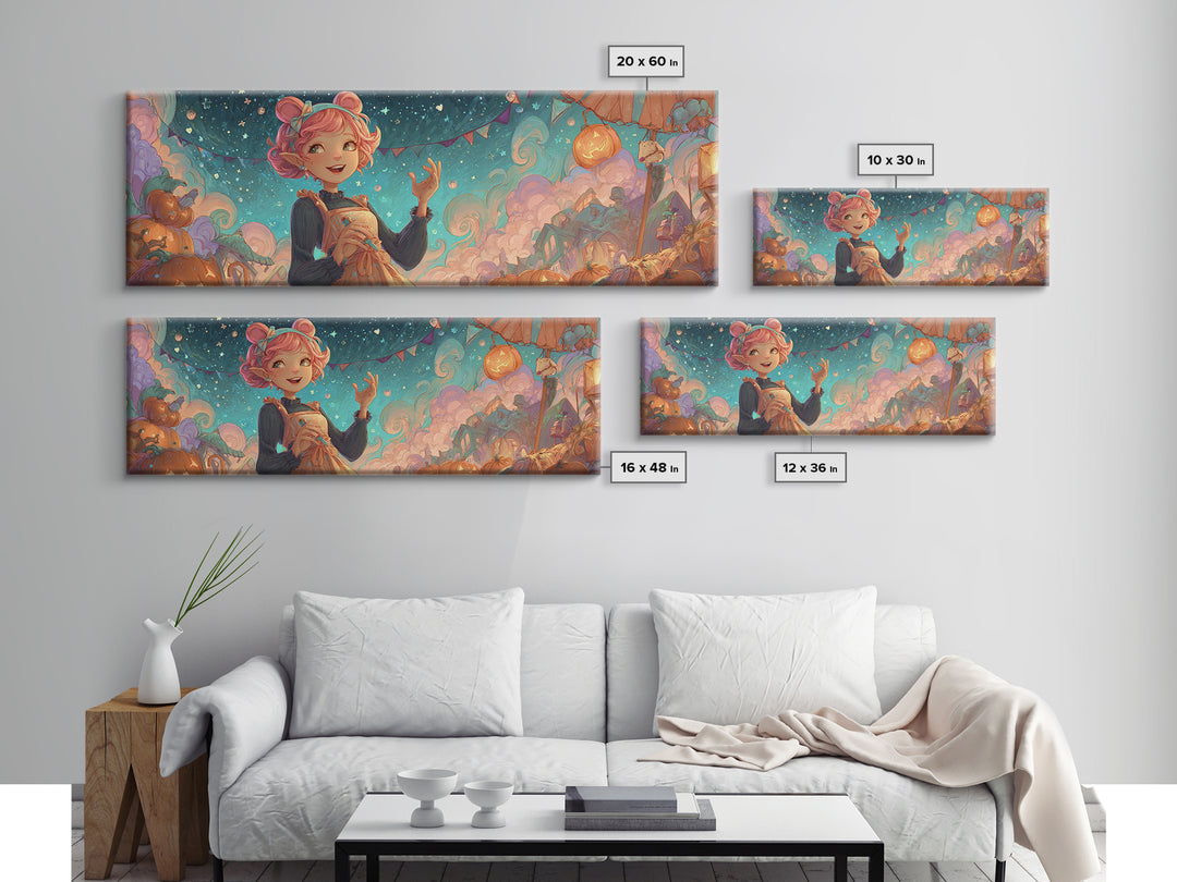 The Magical Costume Workshop, Synthwave Halloween Art, Extra Wide Wall Art, Canvas Print, Retro Halloween Decor, Neon Wall Art