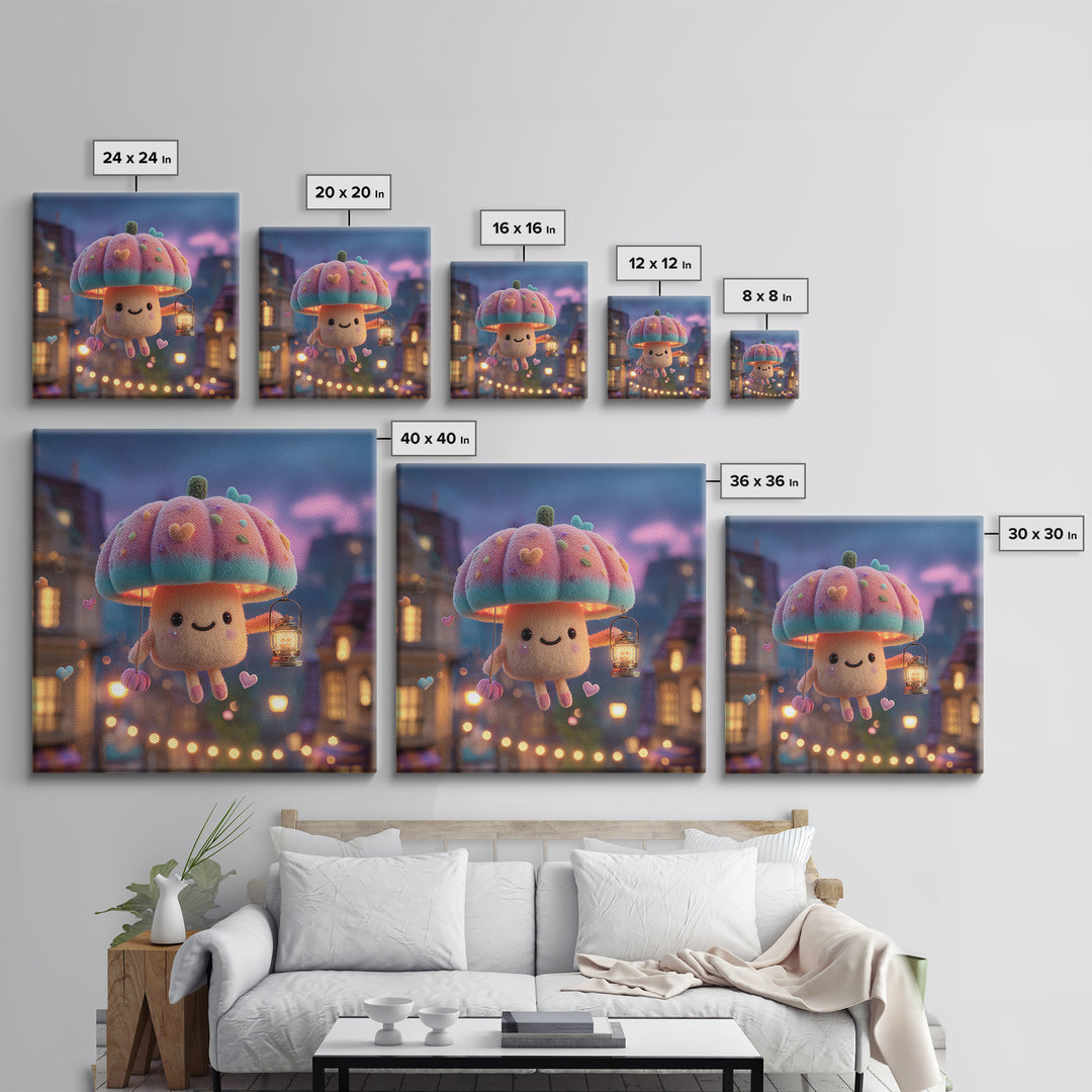 The Enchanted Umbrella Adventure, Synthwave Halloween Art, Square Wall Art, Canvas Print, Retro Halloween Decor, Neon Wall Art
