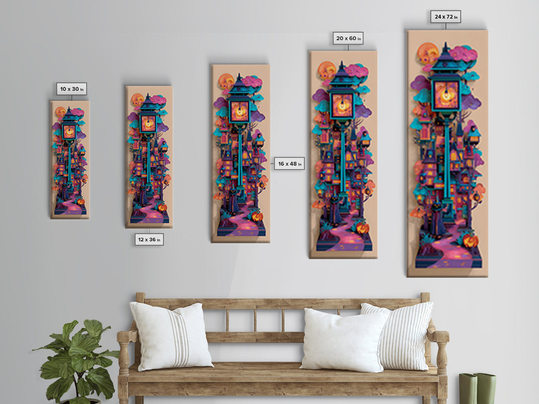 The World Inside A Lantern, Vaporwave Halloween Decor, Tall Narrow Wall Art, Canvas Print, Retro Halloween Decor, Neon Wall Art