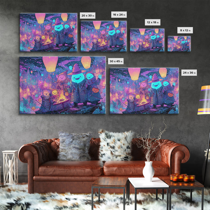 The Costume Planet, Vaporwave Halloween Decor, Landscape Wall Art, Framed Canvas Print, Retro Halloween Decor, Neon Wall Art