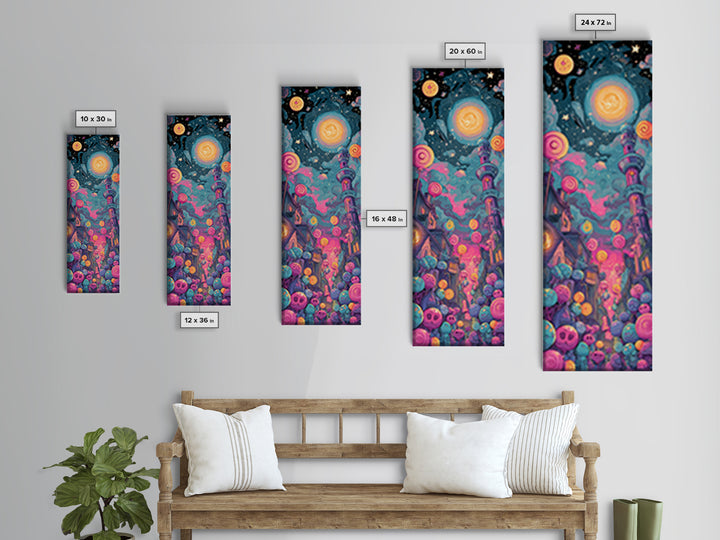 The Costume Planet, 80s Halloween Wall Art, Tall Narrow Wall Art, Canvas Print, Retro Halloween Decor, Neon Wall Art, Macabre Wall Art