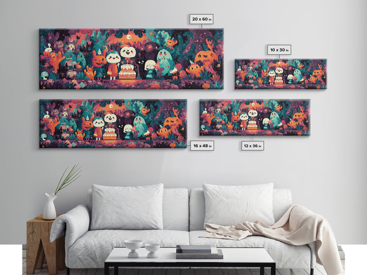 October'S Birthday Party, Vaporwave Halloween Decor, Extra Wide Wall Art, Canvas Print, Retro Halloween Decor, Neon Wall Art