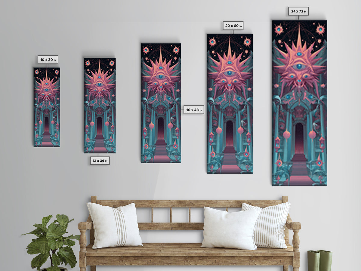 The Dreaming Priest Of The Outer Gate, Cute Spooky Neon Art, Tall Narrow Wall Art, Canvas Print, Retro Halloween Decor, Neon Wall Art