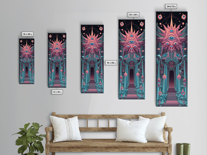 The Dreaming Priest Of The Outer Gate, Cute Spooky Neon Art, Tall Narrow Wall Art, Canvas Print, Retro Halloween Decor, Neon Wall Art