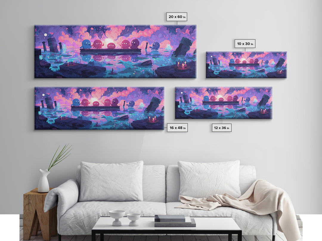 The Choir Of Deepwater Acolytes, Synthwave Halloween Art, Extra Wide Wall Art, Canvas Print, Retro Halloween Decor, Neon Wall Art