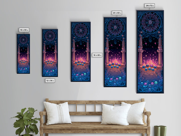 The Choir Of Deepwater Acolytes, Retro Neon Halloween Art, Tall Narrow Wall Art, Canvas Print, Retro Halloween Decor, Neon Wall Art