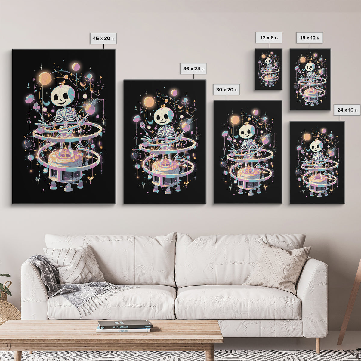 The Astronomer Of The Hollow Sky, Cute Eldritch Neon Art, Vertical Wall Art, Canvas Print, Retro Halloween Decor, Neon Wall Art